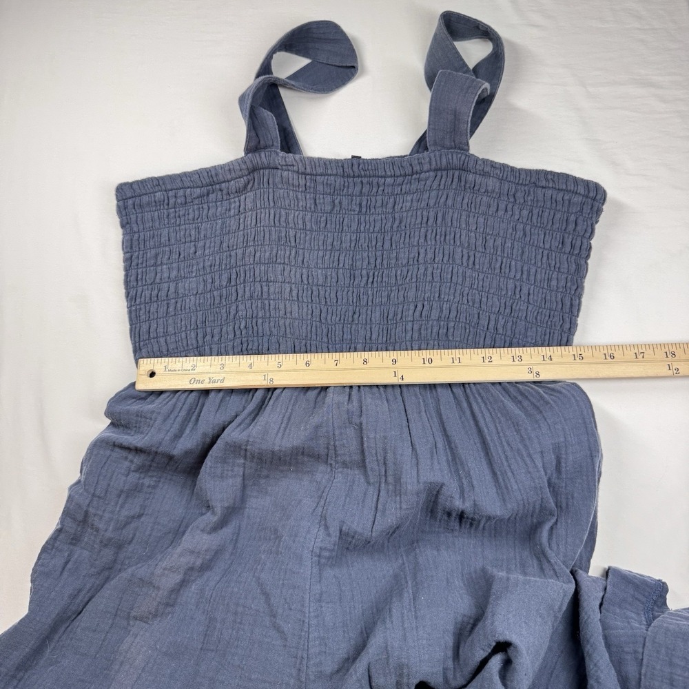 Quince 100% Organic Cotton Gauze Smocked Wide Leg Jumpsuit Sz M Pocket READ FLAW - Picture 12 of 14
